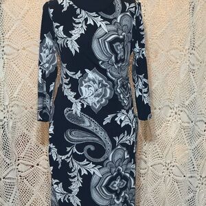 Chico's Black and White Sheath Dress Long Sleeve Scoop Neck